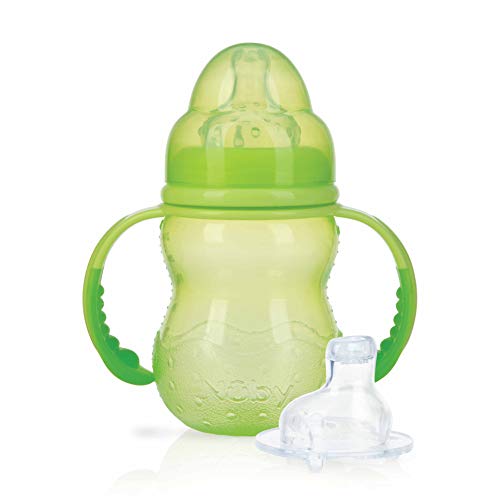 Nuby ID92181GREEN - Biberón de boca ancha colorido, 6+ m, 240 ml, color verde