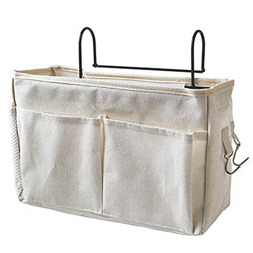 Nuluxi Organizador de Baldas Colgantes en Lona Organizador Colgante Compacto de Algodón Lona Organizador Canasta de Cama Adecuado para Literas,Dormitorios, Barandillas, Cochecito,Cuna y Silla (Blanco)