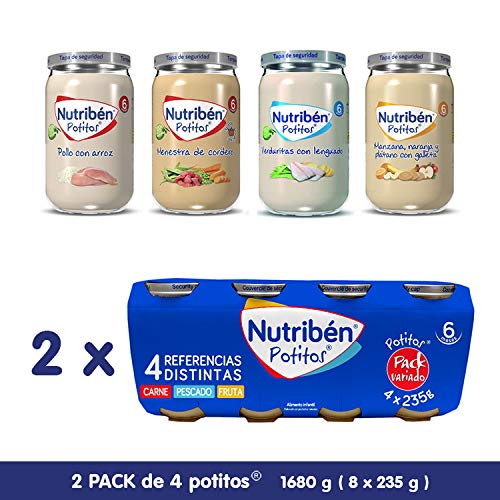 Nutribén Nutribén- Packs De Potitos Variados De Carne, Pesacdo Y Fruta (2X4) 8X235 Gr. 8 Unidades 1880 g