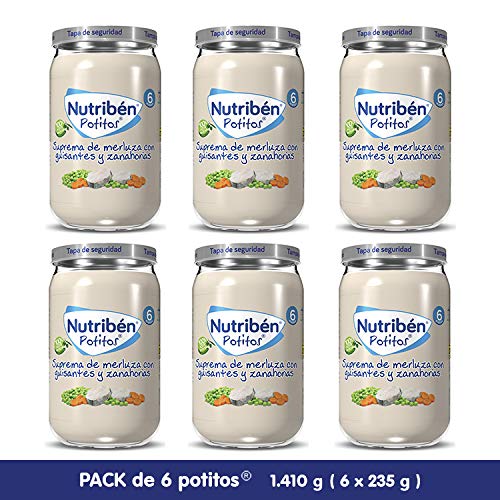 Nutribén Potitos Suprema De Merluza con Guisantes Y Zanahorias Desde Los 6 Meses Pack de 6 x 235 gr.