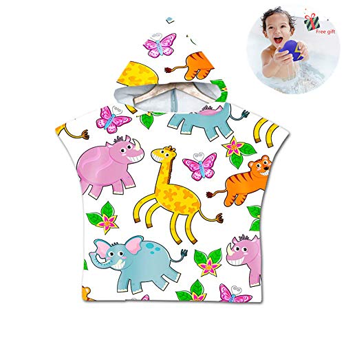 Odot Poncho Toalla de baño en la Playa con Capucha, niños Albornoz Playa Algodón Secado rápido Robe Natación Surf portátil baño Bolsa Almacenamiento (60x80cm,Elefante)