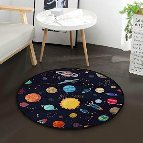 Orediy - Alfombra redonda de espuma suave (92 cm), diseño de planetas espaciales, ligera, para niños, para sala de estar, dormitorio