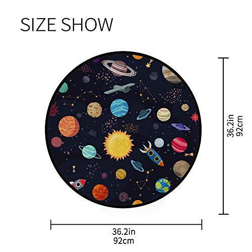 Orediy - Alfombra redonda de espuma suave (92 cm), diseño de planetas espaciales, ligera, para niños, para sala de estar, dormitorio