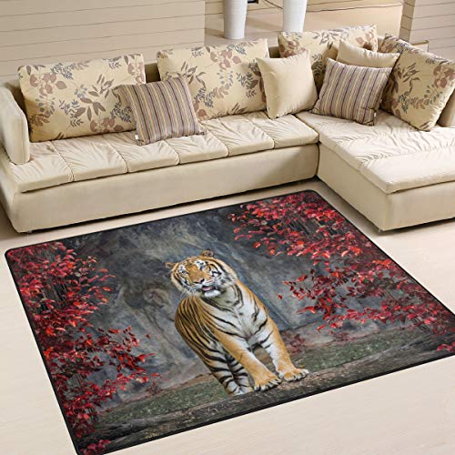 Orediy - Alfombra Suave con diseño de Hojas Rojas de Tigre, Alfombra Ligera para niños, Antideslizante, para Sala de Estar, Dormitorio, Espuma, 160 x 122 CM