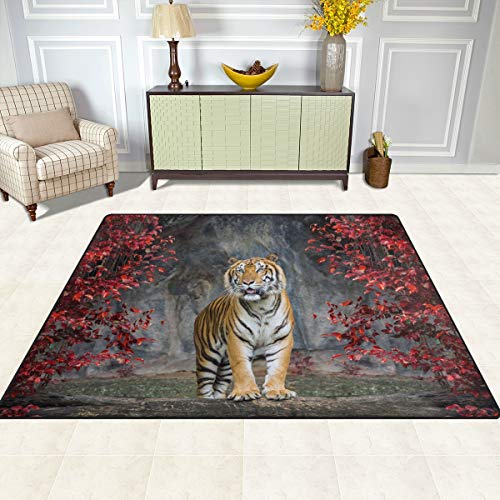 Orediy - Alfombra Suave con diseño de Hojas Rojas de Tigre, Alfombra Ligera para niños, Antideslizante, para Sala de Estar, Dormitorio, Espuma, 160 x 122 CM