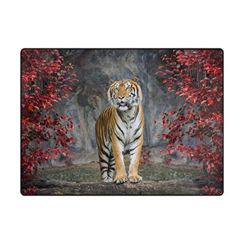 Orediy - Alfombra Suave con diseño de Hojas Rojas de Tigre, Alfombra Ligera para niños, Antideslizante, para Sala de Estar, Dormitorio, Espuma, 160 x 122 CM