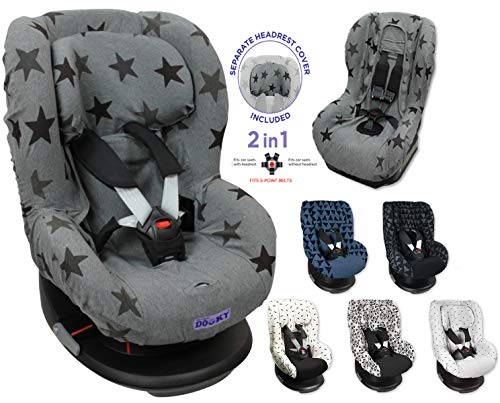 Original DOOKY ** Funda Universal 2en1 ** para Silla de Coche Grupo 1 / Maxi Cosi Tobi etc. (Grey Stars)