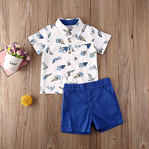 OUlike Conjunto de Ropa para bebé y niño, para Playa, flamencos, Pantalones Cortos G (Blanco+Azul Marino) 4-5 Años