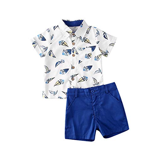 OUlike Conjunto de Ropa para bebé y niño, para Playa, flamencos, Pantalones Cortos G (Blanco+Azul Marino) 4-5 Años