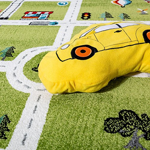 Paco Home Alfombra Infantil De Juegos De Diseño Ciudad con Puerto Y Calles En Gris Y Verde, tamaño:80x150 cm