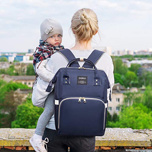 Pañal Bolso Mochila, Bolso de Viaje Gran Capacidad Impermeable Bolsos Cambiadores Multifunción para Cuidado de Bebé y Mamá viajes con Cambiador y Ganchos Carrito Bebé (azul marino 3)