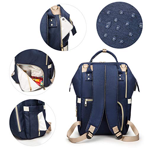 Pañal Bolso Mochila, Bolso de Viaje Gran Capacidad Impermeable Bolsos Cambiadores Multifunción para Cuidado de Bebé y Mamá viajes con Cambiador y Ganchos Carrito Bebé (azul marino 3)