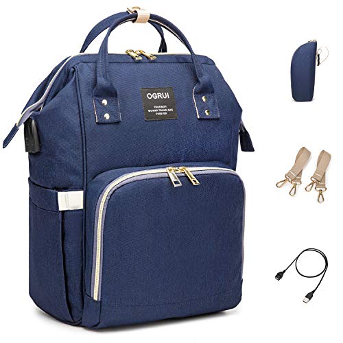 Pañal Bolso Mochila, Bolso de Viaje Gran Capacidad Impermeable Bolsos Cambiadores Multifunción para Cuidado de Bebé y Mamá viajes con Cambiador y Ganchos Carrito Bebé (azul marino 3)