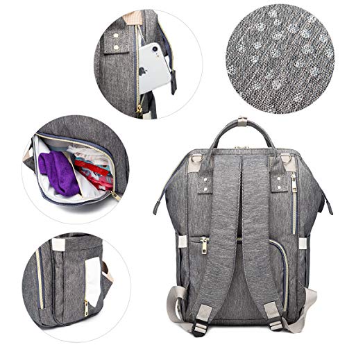 Pañal Bolso Mochila, Bolso de Viaje Gran Capacidad Impermeable Bolsos Cambiadores Multifunción para Cuidado de Bebé y Mamá viajes con Cambiador y Ganchos Carrito Bebé (Gris2)