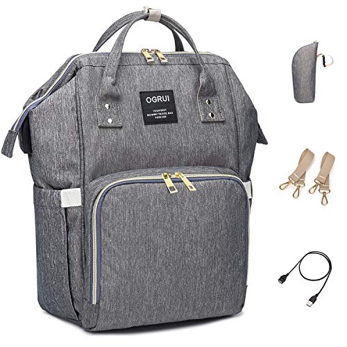 Pañal Bolso Mochila, Bolso de Viaje Gran Capacidad Impermeable Bolsos Cambiadores Multifunción para Cuidado de Bebé y Mamá viajes con Cambiador y Ganchos Carrito Bebé (Gris2)