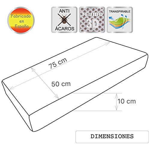 Pekitas - Colchón minicuna 50 x 75 cm,Funda 3D Erogonómico Transpirable Antiahogo con cremallera lavable, interior espuma blanca funda gris,Fabricado en España