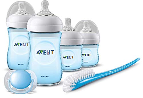 Philips Avent SCD301/04 - Set de recién nacido gama natural, 4 biberones, chupete y escobilla, azul