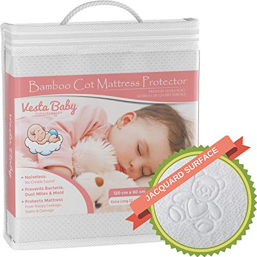 Protector de Colchón Premium para Cuna Funda de Almohadilla Impermeable Sábana Ajustable Bambú Natural Cobertura Silenciosa para Bebés y Niños Pequeños 60 x 120 cm