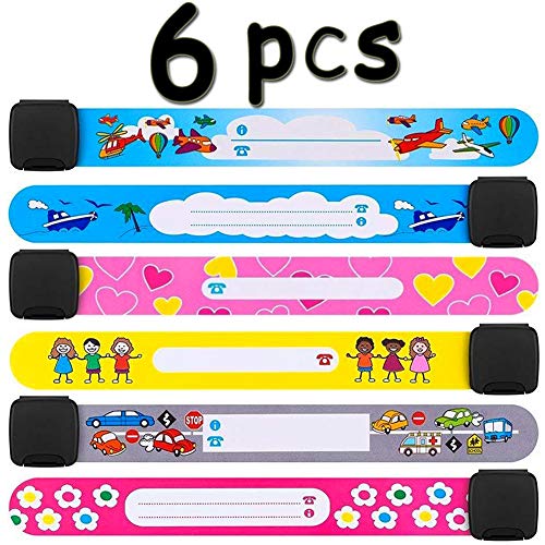 Pulsera de Emergencia para Niños, Pulseras de Identificación, Reutilizable Resistente al Agua SOS Seguridad de Pulsera para Niños (6PC)