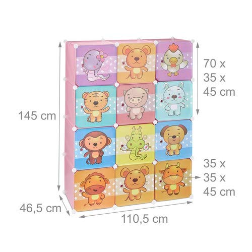 Relaxdays Estantería Infantil Modular con Animales, Rosa, 145 x 110,5 x 46.5 cm