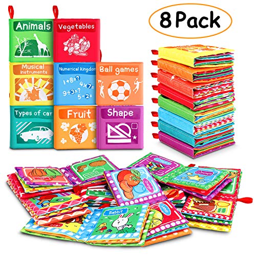 RenFox Libros Blandos para Bebé, Libro de Tela Suave Libro Activity Bebé Libro Discovery Pequeños Aprendizaje y Educación para Bebé Recién Nacido Niños Preescolar, 8 Piezas