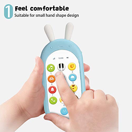 Richgv Teléfono Infantil Juguetes Bilingüe, Juguete Electrónico Bebe，Educativos Juguetes Niñas Niño，Teléfono Infantil con Luces, Sonidos y Canciones en Inglés y Español (Azul)