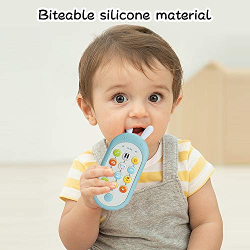 Richgv Teléfono Infantil Juguetes Bilingüe, Juguete Electrónico Bebe，Educativos Juguetes Niñas Niño，Teléfono Infantil con Luces, Sonidos y Canciones en Inglés y Español (Azul)