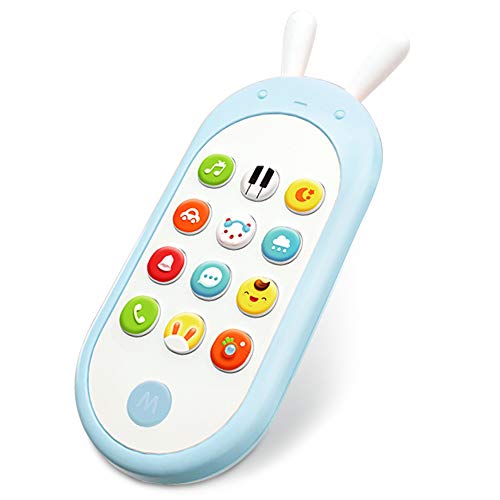 Richgv Teléfono Infantil Juguetes Bilingüe, Juguete Electrónico Bebe，Educativos Juguetes Niñas Niño，Teléfono Infantil con Luces, Sonidos y Canciones en Inglés y Español (Azul)