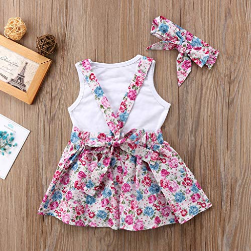 Ropa Bebe Niña Recien Nacido Verano 6 Meses a 3 años - 3PC/Conjunto - Rosa Forma de Corazon Camiseta sin Mangas + Pantalones Cortos Florales + Banda de Pelo