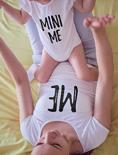 Ropa Mama y Bebe Iguales - Me and Mini Me - Set Camiseta Madre y Body Manga Corta Bebé Blanco Large/Bebé Blanco 3-6 Mes