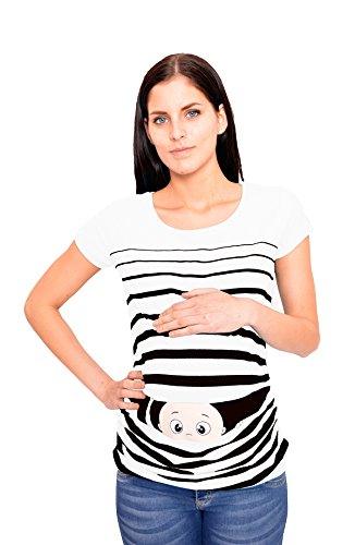 Ropa premamá Divertida y Adorable, Camiseta con Estampado, Regalo Durante el Embarazo - Manga Corta (Blanco, Small)