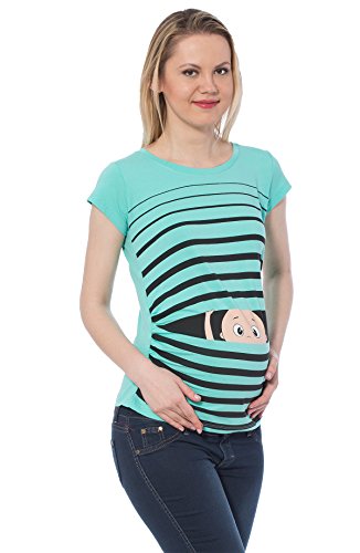 Ropa premamá Divertida y Adorable, Camiseta con Estampado, Regalo Durante el Embarazo - Manga Corta (Turquesa, Large)