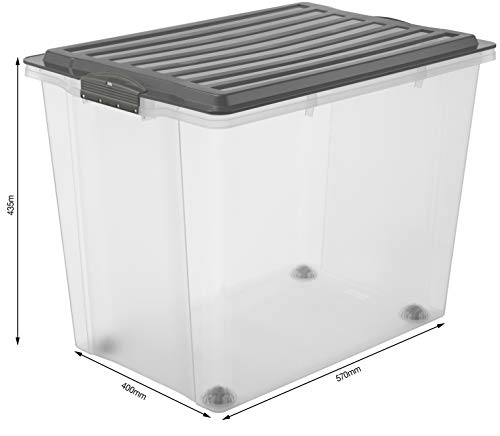 Rotho – Caja para Guardar Compact Transparente con Tapa, plástico, Transparente y Gris, A3 / 70 l