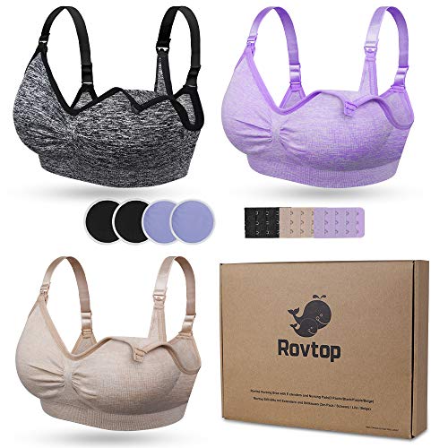 Rovtop 3 PCS Sujetador de Lactancia para Mujer de Sujetador de Maternidad sin Costuras Hebilla Acolchada y Extendida(Talla L)