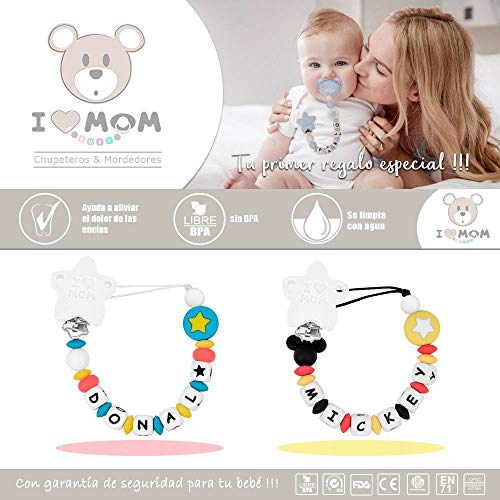 RUBY - Chupetero Personalizado para Bebe con Nombre Bola Silicona Antibacteriana con Pinza de Acero Inoxidable (Negro, Chupeteros)