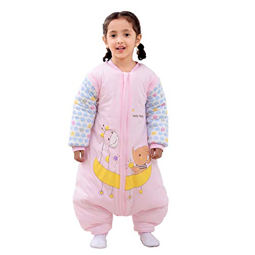 Saco de dormir para bebé con piernas forrado cálido de invierno, manga larga, saco de dormir de invierno con pies, para niñas, unisex, mono Pink/3.5 Tog Verdickt Talla:L/Koerpergroesse 85-95cm