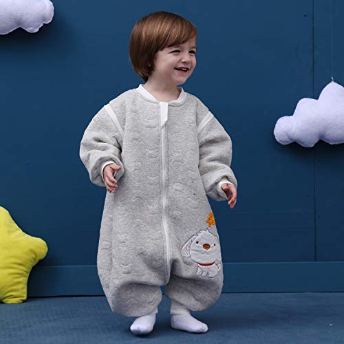 Saco de dormir para bebé, de manga larga, para invierno, con diseño de perro, saco de dormir con patas, de algodón, unisex, para todo el año gris gris Talla:100 cm (3-4 Jahre)