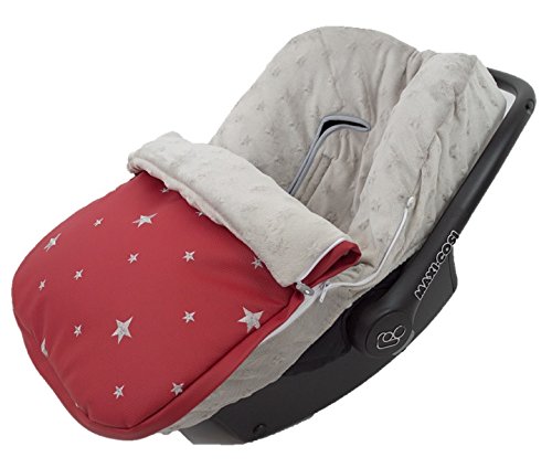 Saco funda polar de invierno universal grupo 0 maxicosi en polipiel bordada y tejido minky de estrellas extra-suave. Modelo dikson rojo y gris