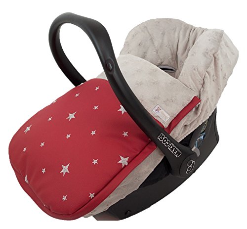 Saco funda polar de invierno universal grupo 0 maxicosi en polipiel bordada y tejido minky de estrellas extra-suave. Modelo dikson rojo y gris