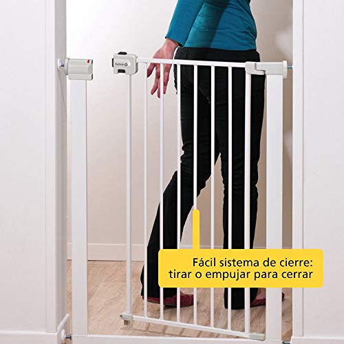 Safety 1st Easy Close Extra Tall Metal Barrera de seguridad extra alta para puertas y escaleras, altura 91 cm, Puerta de seguridad 80 cm hasta 94 cm con extensiones, Blanco