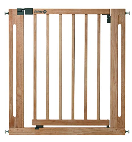 Safety 1st Easy Close Wood Barrera de seguridad de Madera, puerta de seguridad 73 cm hasta 96, 5 cm con extensiones, para niños y perros, color madera natural