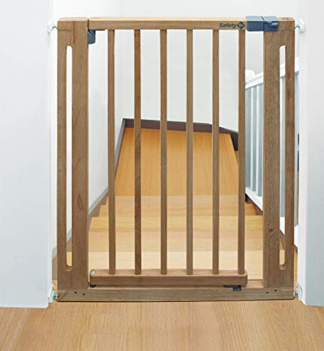 Safety 1st Easy Close Wood Barrera de seguridad de Madera, puerta de seguridad 73 cm hasta 96, 5 cm con extensiones, para niños y perros, color madera natural