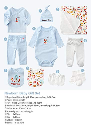 Sets de Regalos para Recién Nacidos Baby Ropa de Equipo Inicial de Regalo para Baño con 10 piezas para Niños Pequeños Niñas (Azul, Niño)