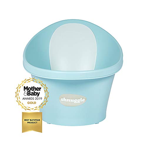 Shnuggle - Bañera para bebé de hasta 12 meses con tapón en la parte inferior, azul agua con respaldo blanco, 1,2 kg