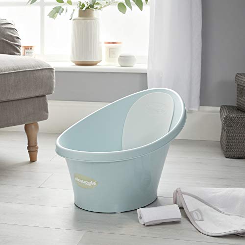 Shnuggle - Bañera para bebé de hasta 12 meses con tapón en la parte inferior, azul agua con respaldo blanco, 1,2 kg