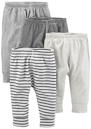 Simple Joys by Carter's Baby paquete de 4 pantalones ,Gray/Gray Stripe ,Bebé prematuro