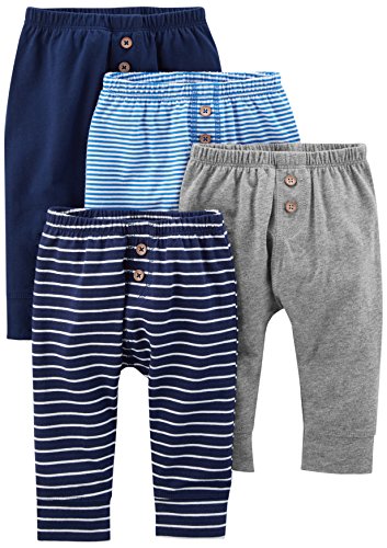 Simple Joys by Carter's pantalón para bebé, paquete de 4 ,Navy/Stripes/Gray ,Bebé prematuro