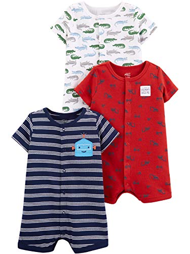 Simple Joys by Carter's - Pelele de bebé (3 unidades) ,Alligators/Stripe/Diggers ,6-9 Meses