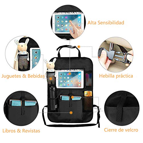 Sisleyhome Organizadores para Coche, 2 Piezas de Protectors del Respaldo del Asiento del Coches, Bolsillos Grandes y Soporte para Tableta iPad.