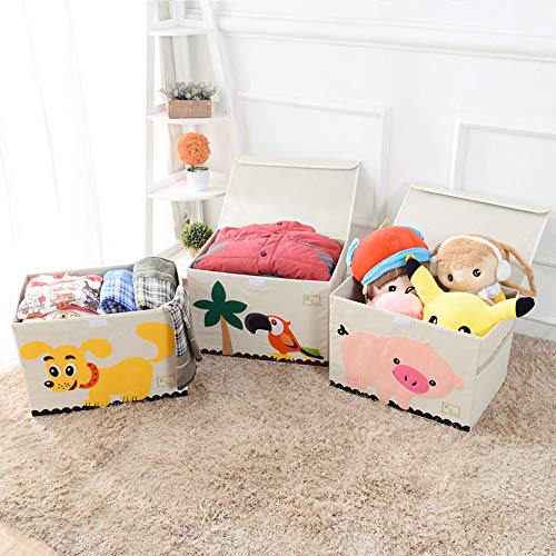 SITAKE Conjunto de 2 Caja de Almacenamiento para Niños - Caja de Juguetes y Almacenamiento - Caja y Armario Organizador para niños (52 x 36 x 35,5 cm, Cerdo Rosa y Vaca)